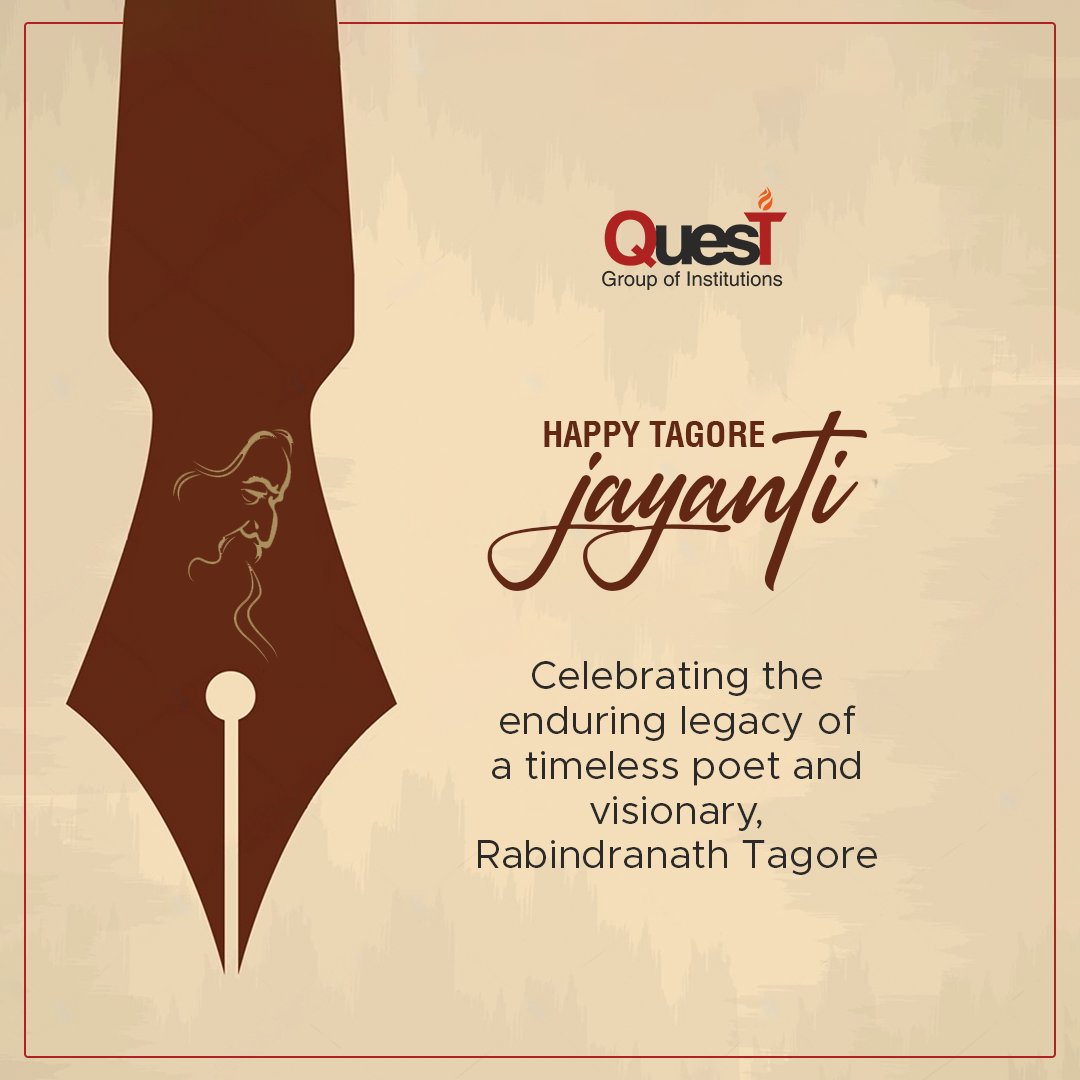 Celebrating the birth anniversary of the timeless poet and visionary, Rabindranath Tagore. 🎉 His words continue to inspire and uplift souls across generations. 📜 Happy Tagore Jayanti! 🌟 #RabindranathTagore #Poet #Visionary #Inspiration #Legacy #Literature #Quest #QGI