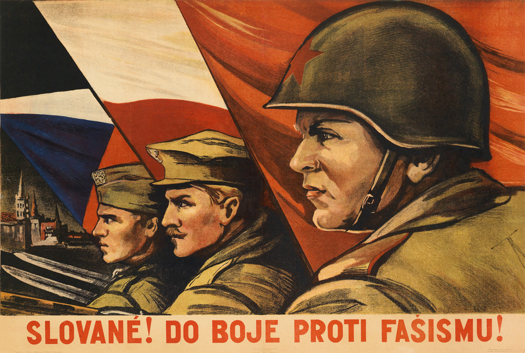 'Slavs! To the battle against fascism!', soviet poster in czechoslovak language, 1944