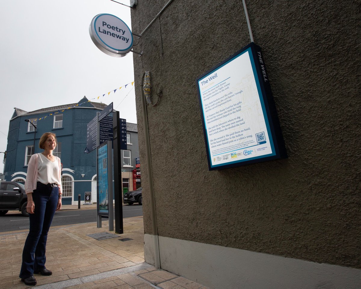 The joy of having a poem with music by @PhilRobsonMusic (linked by QR code) in a light box on the newly established poetry laneway in Roscommon town. Thanks to @roscommoncoco Rhona McGrath (arts officer) and Dani Gill (poet & curator).