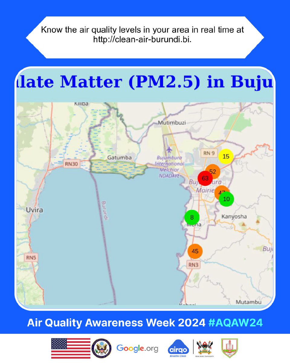 Real time information on air quality levels in Bujumbura is accessible at clean-air-burundi.bi