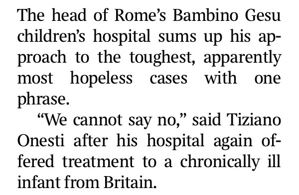 This quote from the head of the hospital which offered to admit Charlie Gard and Alfie Evans “We cannot say no” Knowing when to say no is one of the most essential skills of critical care medicine Always saying yes is far easier but carries tangible harms