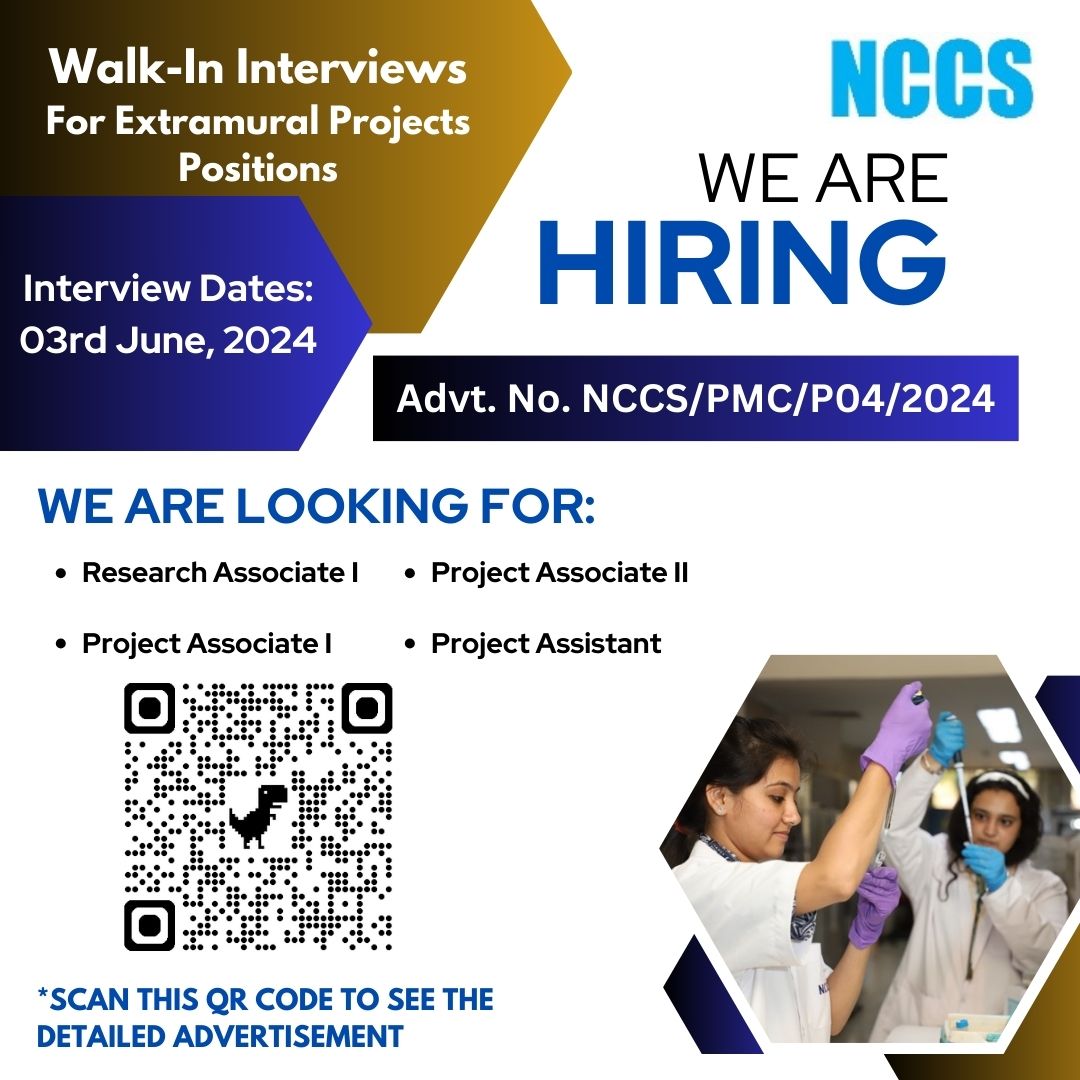 We have #research #positions #available. 
#Apply as instructed in the #advertisement:
nccs.res.in/Career
Advt in English: 
nccs.res.in/uploads/career…
Advt in Hindi: 
nccs.res.in/uploads/career…
Advt in Marathi: 
nccs.res.in/uploads/career…

#Biotechnology #CellBiology #research