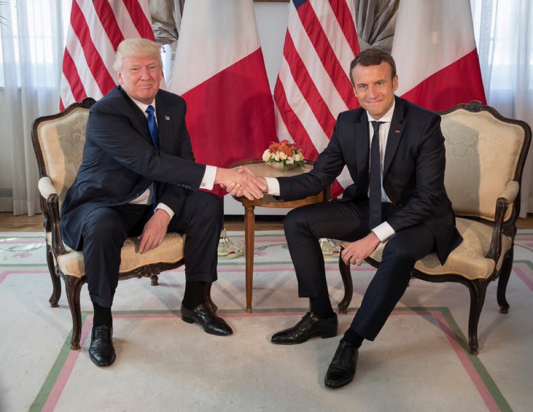 China's President Xi Jinping is in France meeting with French President Emmanuel Macron. Think Macron just started WW3 with his aggressive handshake with Xi! Also @realDonaldTrump will get his revenge on Macron for similar handshake. 😂