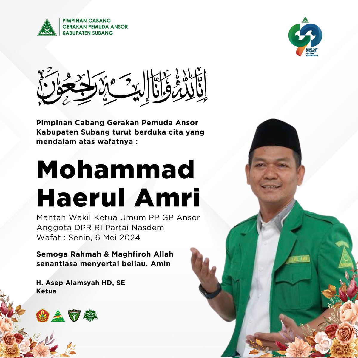 Asep_Subang79's tweet photo. *انا لله وانا اليه راجعون* 

Duka mendalam atas berpulangnya *Sahabat Aam Khairul Amri* 

Saya bersaksi beliau sahabat yg baik, semoga husnul khotimah min ahlil jannah.  

*له الفاتحة* https://t.co/9mpJ6YHs8b