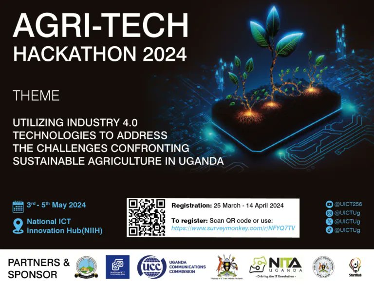 The theme of the 2024 Hackathon, organised by the institute in collaboration with @MoICT_Ug , @NITAUganda1 and @UCC_Official is 'Harnessing Industry 4.0 Technologies to Tackle Challenges in Confronting Sustainable Agriculture in Uganda.' #UICTHackathon24