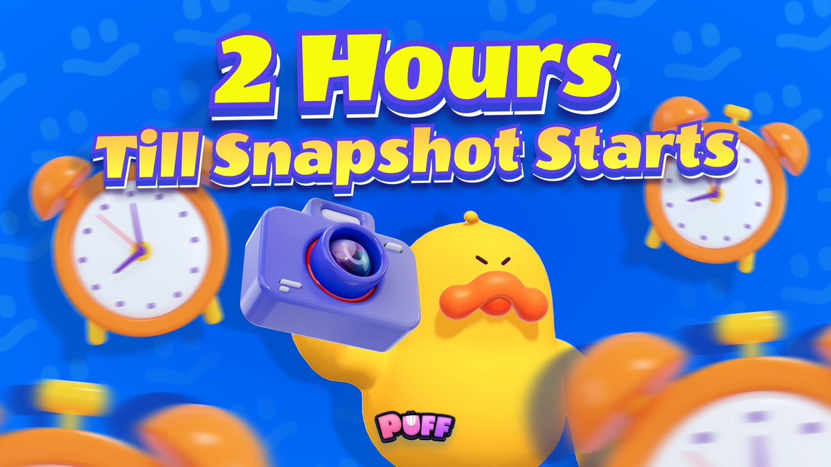 ⏳ 2 HRS countdown to the snapshot of #Puff #NFTs ⏰ Get ready at 12 PM UTC, TODAY Ensure your NFTs are in 👝 Your on-chain wallet 🔓 #PuffTown Chain Wallet (Withdraw if they are locked in Game Wallet) ✊ #Puffverse contracts For a smooth migration & airdrop at 12 PM UTC, TMR!!