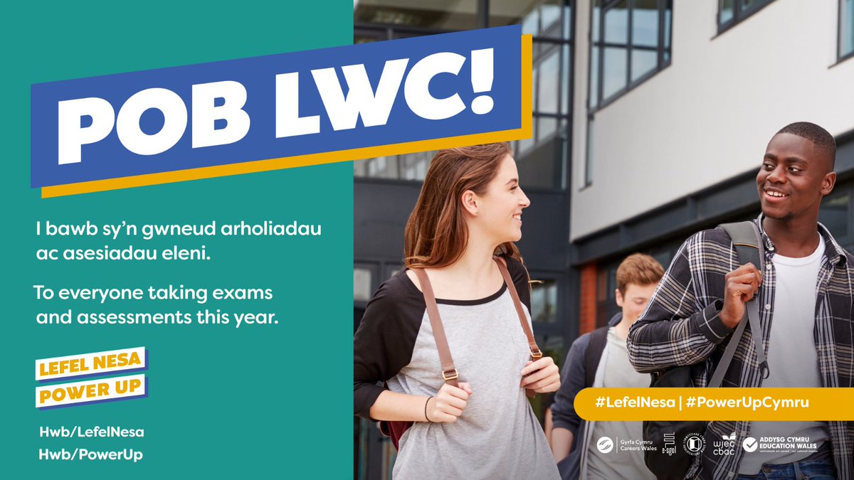 Exams and assessments begin tomorrow. 

If you need support or just reassurance, visit gov.wales/powerup 

Wishing all our learners #PobLwc

#PowerUpCymru