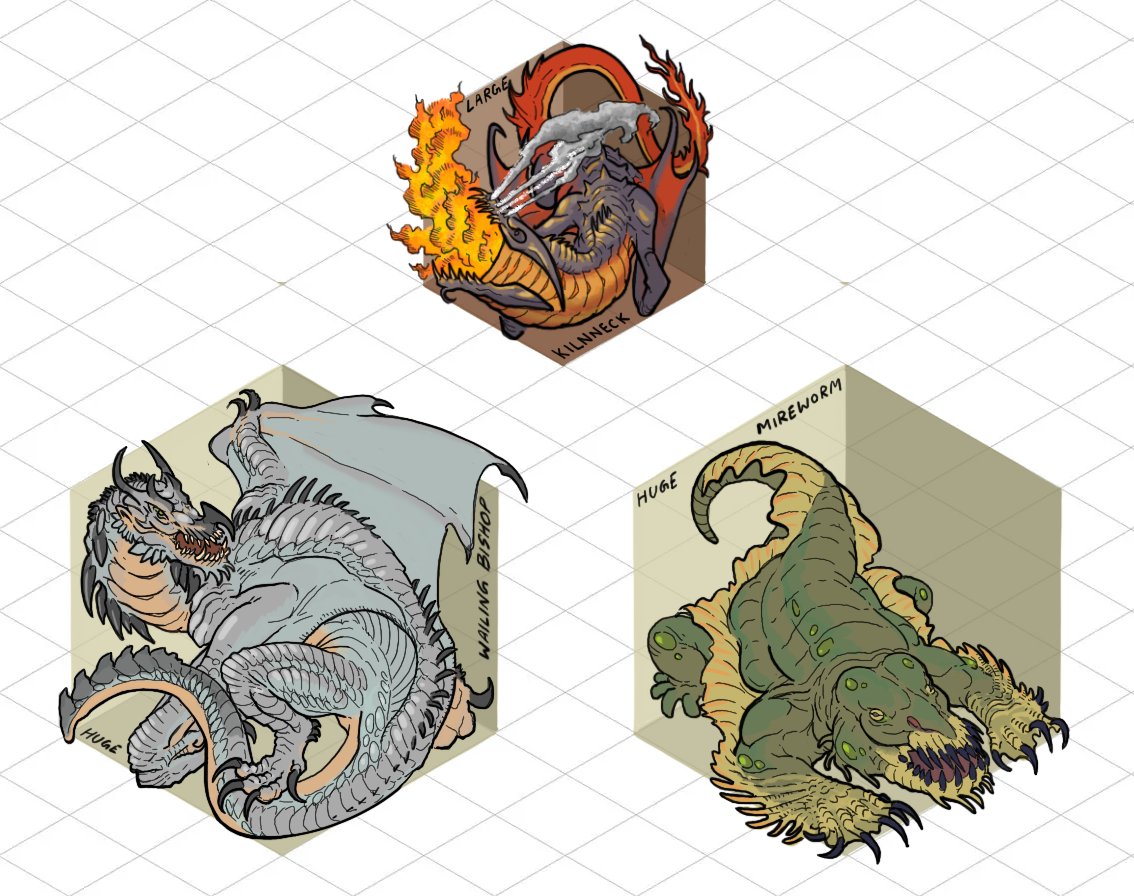 Isometric DnD token of <a href="/sawyerleeart/">S. Lee</a> 's funky lil guys!!
