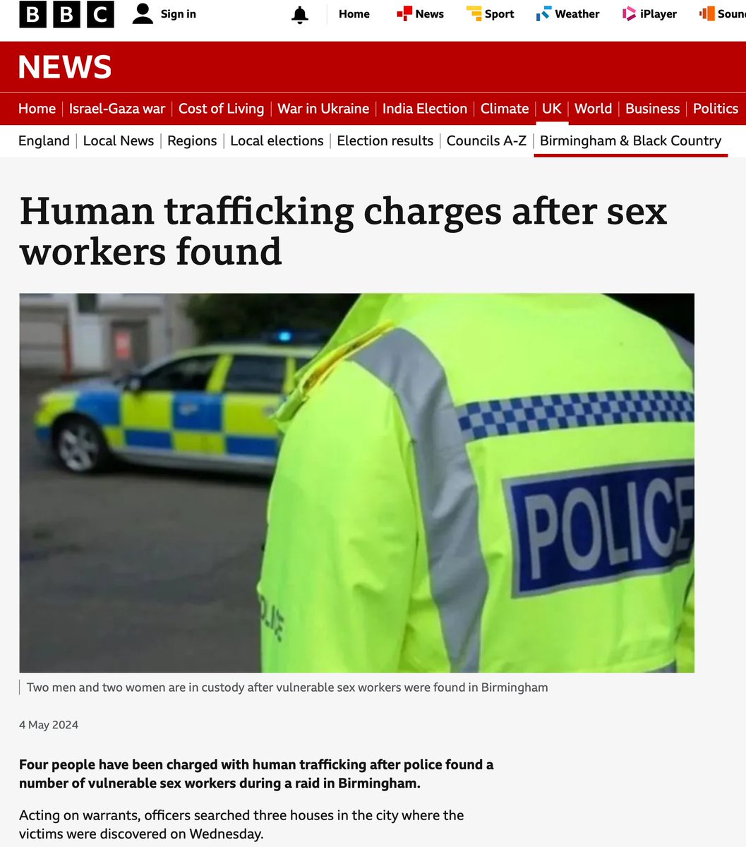 'How to Stage a Raid' in action & same police force (see ATR article by Annie Hill bit.ly/3y7fNXw) Are BBC going to report on what happens to 'vulnerable sex workers' after they are 'rescued'? @ATRJournal #humantrafficking #migration #humanrights bbc.co.uk/news/articles/…