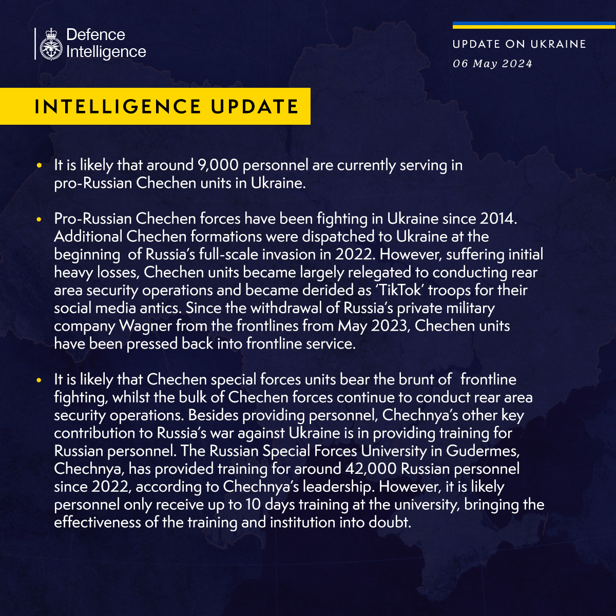 Latest Defence Intelligence update on the situation in Ukraine – 06 May 2024. Find out more about Defence Intelligence's use of language: ow.ly/1GqG50Rx7ZJ #StandWithUkraine 🇺🇦