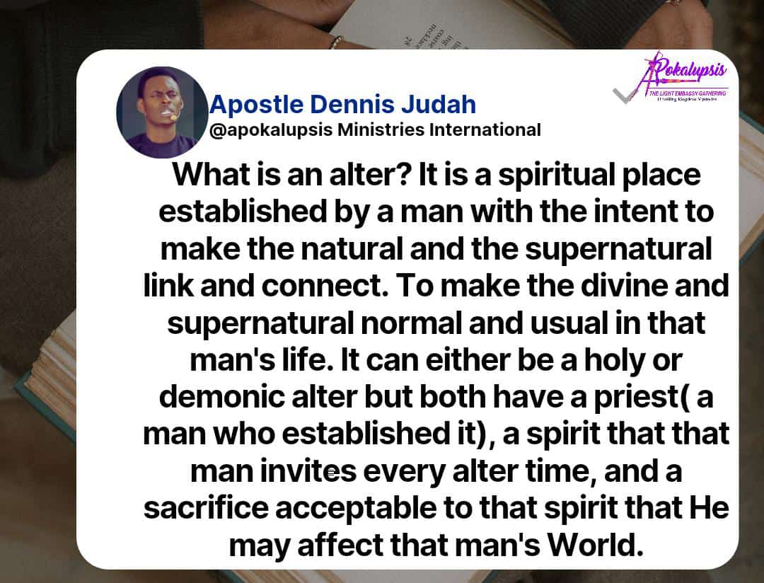 This week the man of God will be teaching us on *Family Alters*, the beginning is already an indicator of very deep things.
#ApokalupsisLightScroll
#ApostleDennisJudah