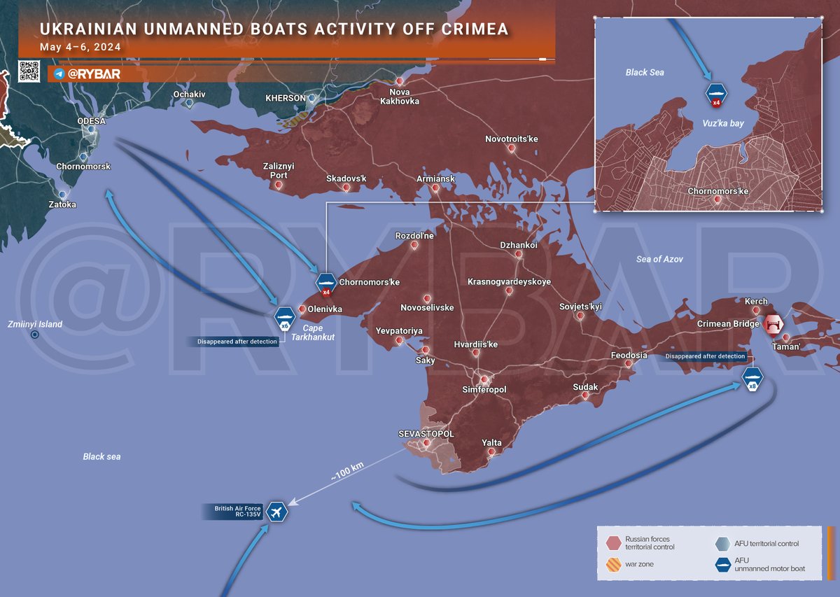 ❗️🇷🇺🇺🇦 Ukrainian unmanned boats activity off Crimea

🔻 This night Ukrainian forces attempted to attack the base of the Black Sea Fleet and the Russian FSB Border Guard Service in Chernomorskoye with four unmanned boats.

▪️ At around 4-5 a.m., the four unmanned boats were…