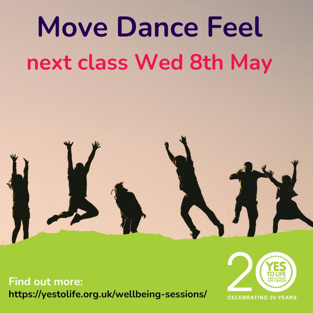 MOVE DANCE FEEL class on Weds 8th May

The class is run by Emily Jenkins, who is a dance and health specialist, & founder of @MoveDanceFeel

Find out more & sign up 
yestolife.org.uk/move_dance_fee…

#yestolife #cancersupport #cancersupportgroup  #cancersupportservices #wellbeingclass