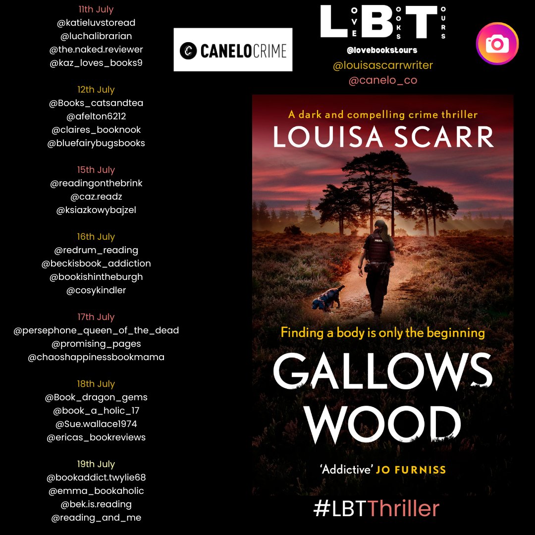 This JULY follow the #virtualbooktour for Gallows Wood by @paperclipgirl Worldwide Tour - 11th - 19th July Genre: Crime Publisher: @CaneloCrime Follow the tour over on our Instagram and TikTok. instagram.com/lovebookstours