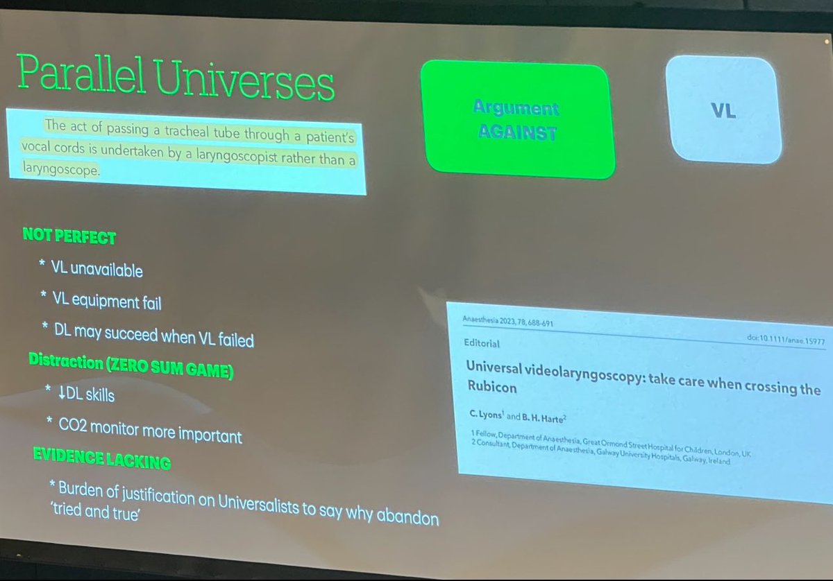 Responding to a tweet I’ll offer this VIDEOLARYNGOSCOPY PROBLEMS….and rebuttals ‘Unavailable’ -yes if you haven’t got it you can’t use it (resource constrained settings) -but in a high income setting unavailability of VL is an OPERATIONAL CHOICE ‘Failure’ -In the recent…