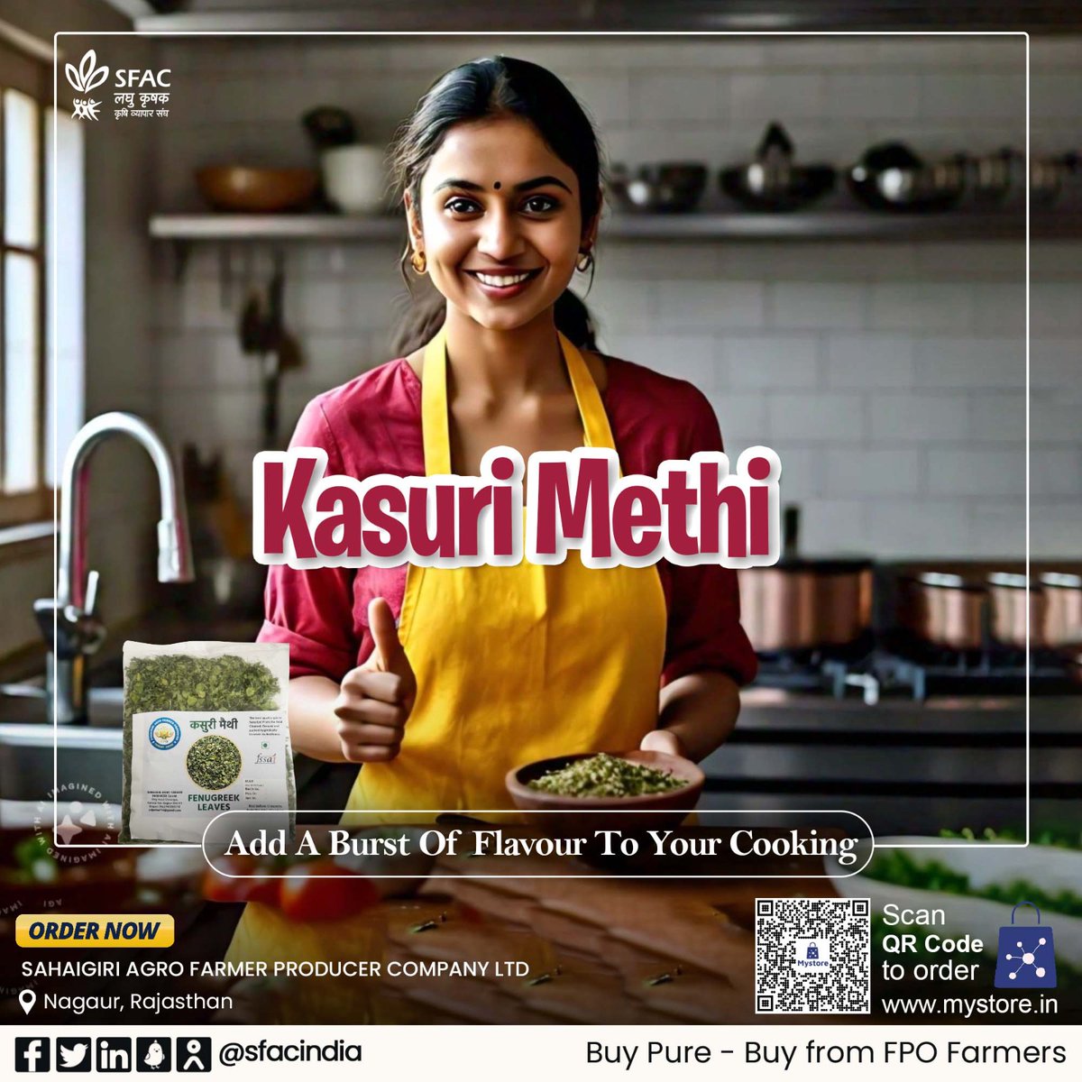 Adulteration-free, pure & naturally grown kasuri methi. Packed with aromatic flavour & healthy goodness.

Buy only from FPO farmers at👇

mystore.in/en/product/kas…

🌱
@AgriGoI @RajCMO @ONDC_Official @PIB_India @mygovindia #VocalForLocal #healthyeating #healthyhabit #HealthyChoices