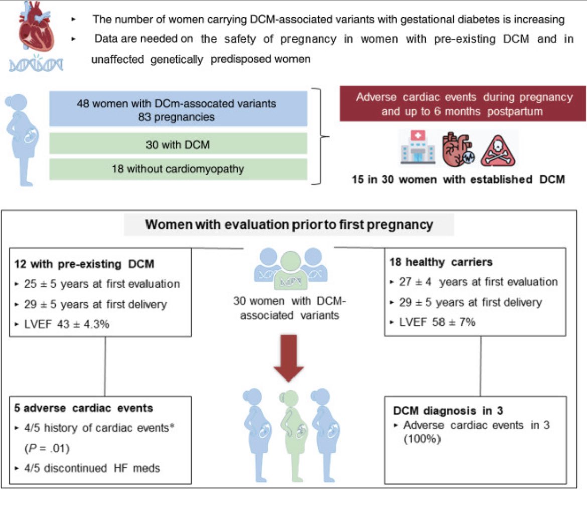 International (🇪🇸, 🇵🇱,🇬🇧,🇳🇱, 🇮🇹, 🇩🇰,🇹🇩, 🇦🇺, 🇨🇿) Multicenter study on safety of pregnancy in women with DCM-associated genetic variants either with overt DCM or not. Very necessary work to inform this growing population of patients. doi.org/10.1016/j.rec.…