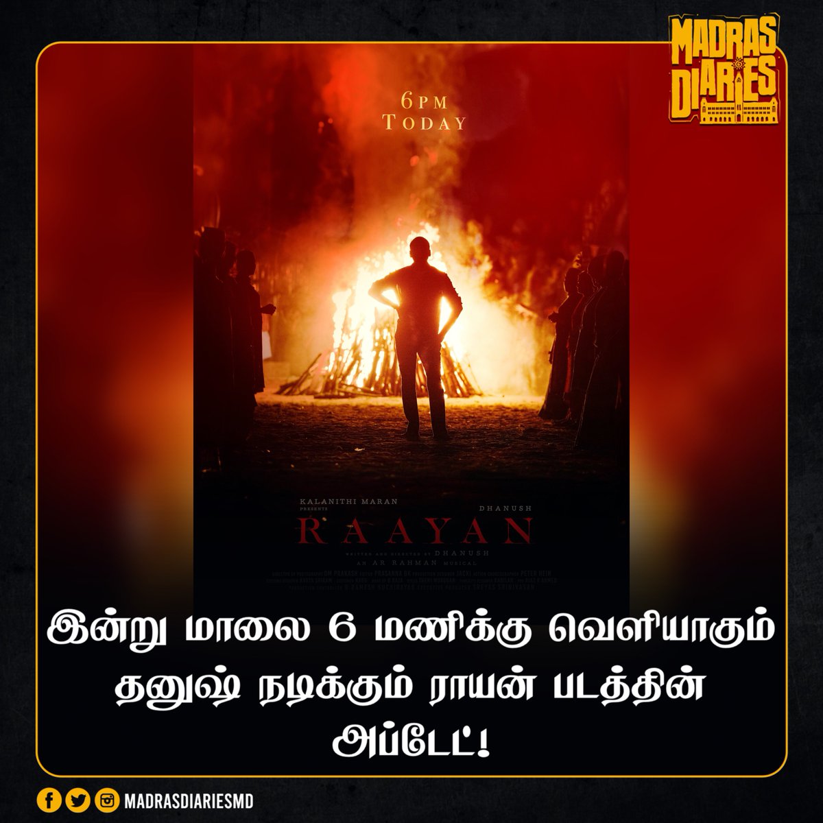 #Raayan update today at 6 PM!

@dhanushkraja #MadrasDiaries