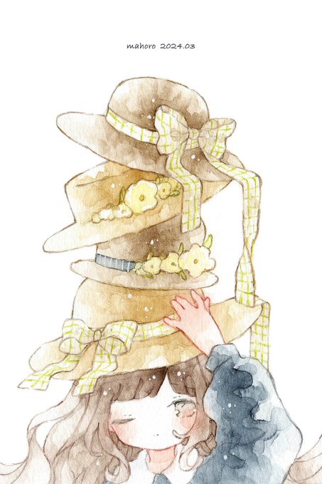 「女の子 帽子に手」のTwitter画像/イラスト(新着)