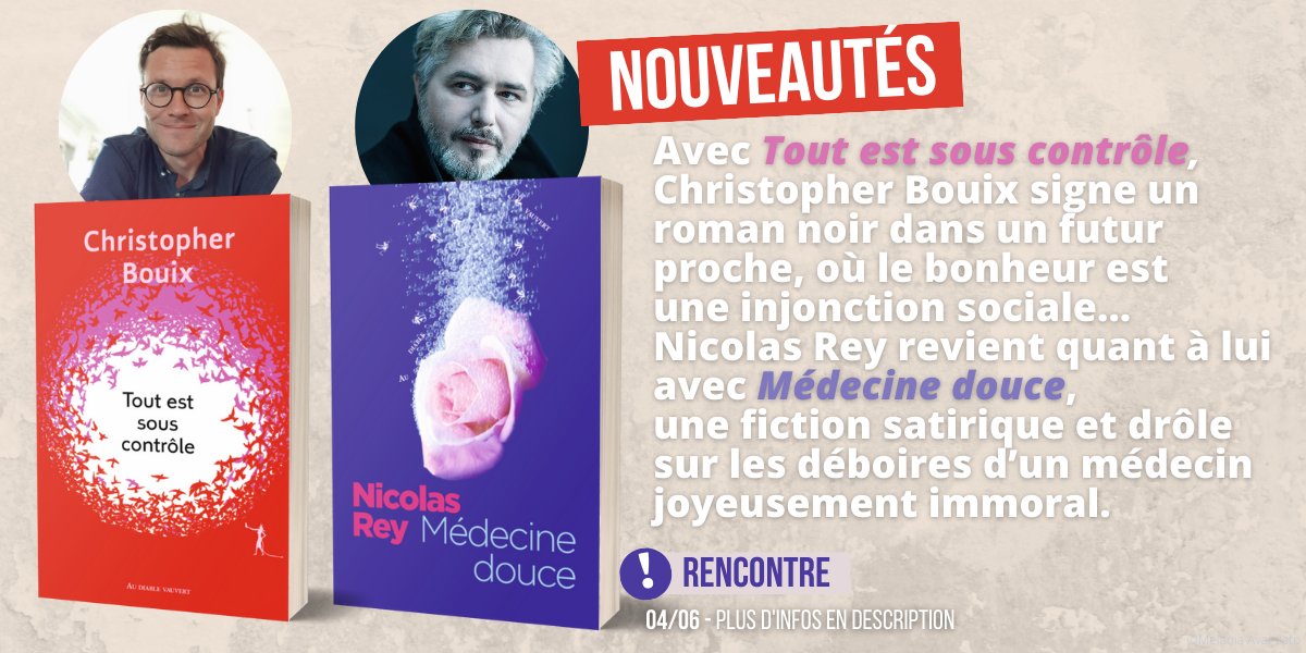 Les éditions @audiablevauvert et Babelio vous invitent à une rencontre avec Christopher Bouix et @nicolasreyinter autour de leurs nouvelles parutions. Inscrivez-vous pour recevoir ces livres et assister à la rencontre le 04/06 : babelio.com/rencontre-boui…