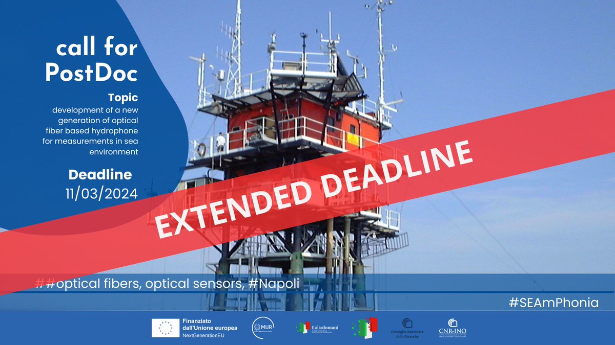#Extended deadline!!! #Postdoc position at @CNR_INO in Naples: Join our team on the #SeamPhonia project. We need your expertise in Physics, Engineering, Metrology, or Environmental Sciences, with a focus on optics. Apply by May 16, 2024! Info at the link: urp.cnr.it/node/4207