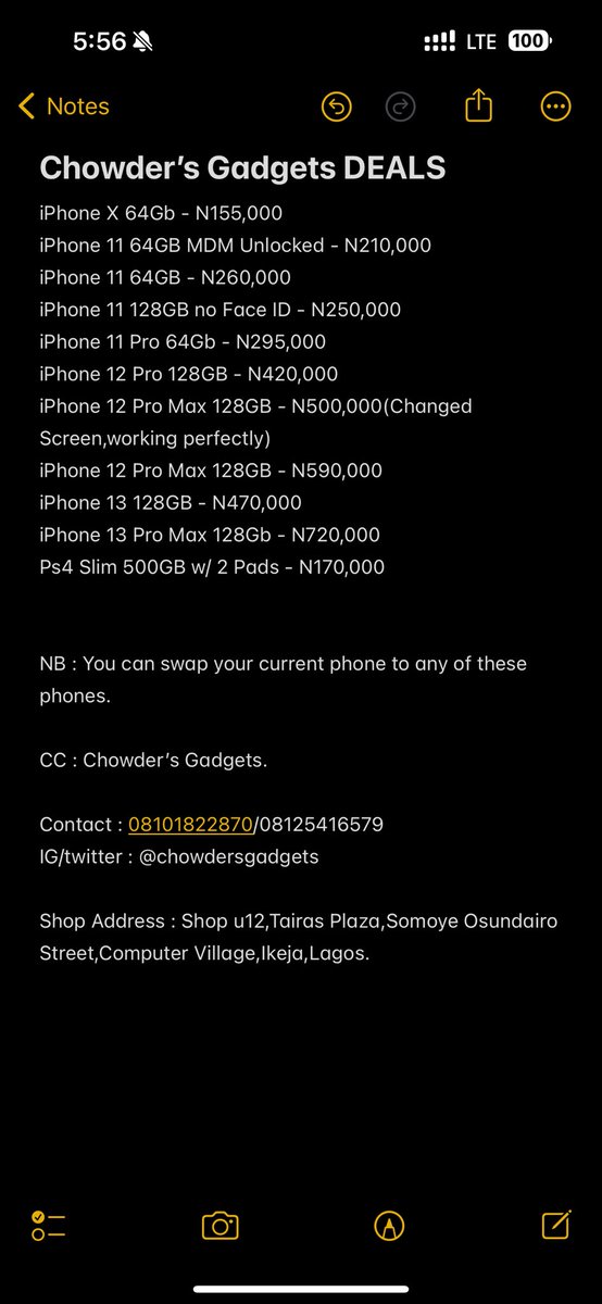 Good Morning,Deals available for the week at Chowder’s Gadgets!

Kindly Rt,Patronise & Refer. Thank you in advance!