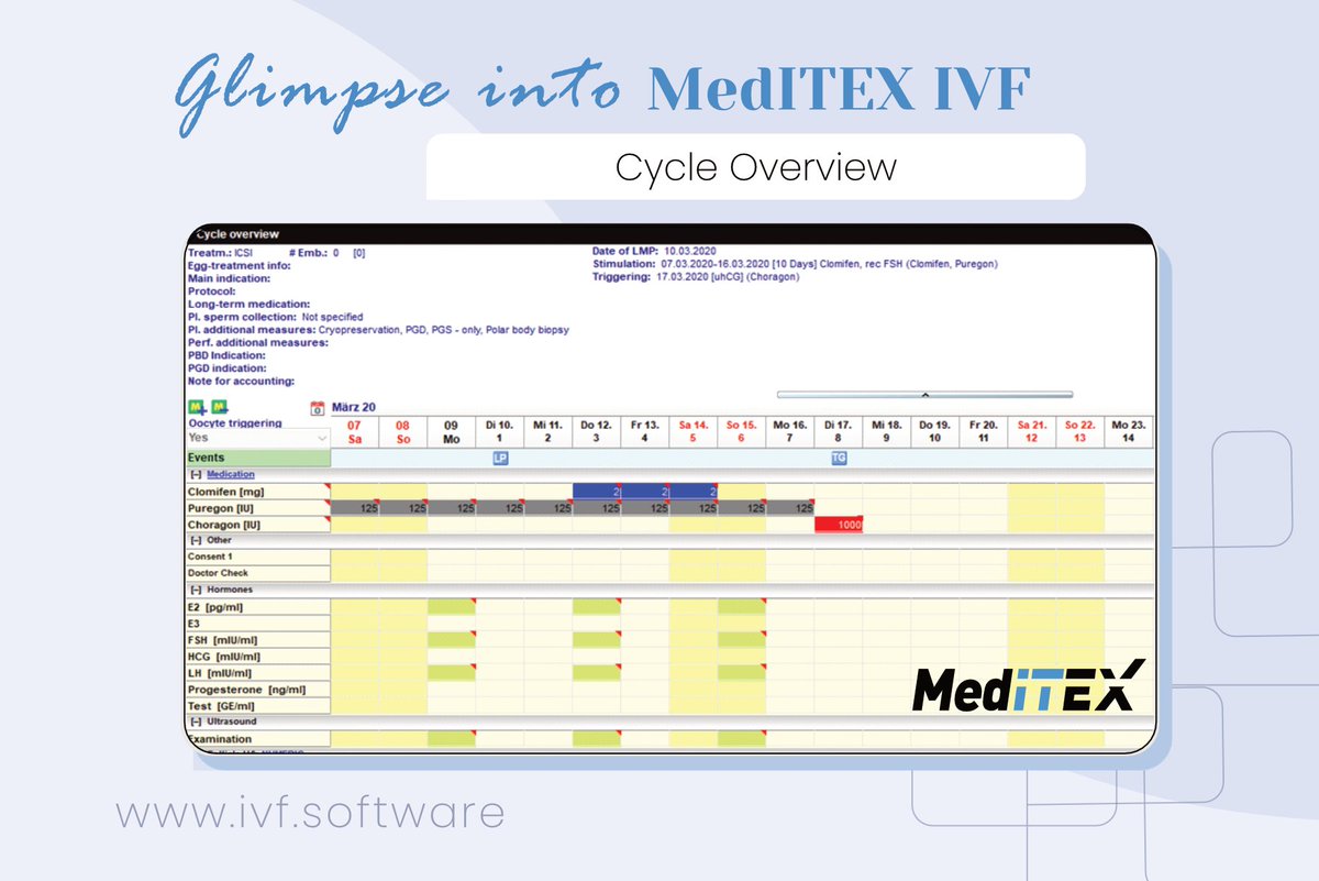 As the leading fertility software, #MedITEX #IVF caters to all your clinic's needs. You can easily access the comprehensive cycle overview of your patients and print it as a treatment sheet for their use.  💡 📈

Learn more at ivf.software ⬅️

#EMR #HIS #Embryologist