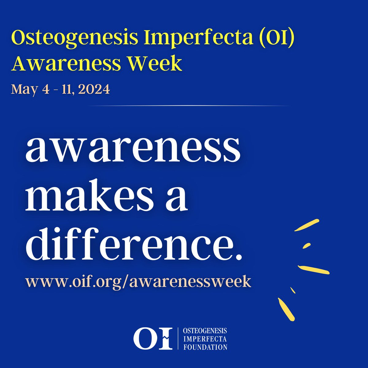 Do you know what osteogenesis imperfecta (OI) is? OI is a rare and complex genetic disorder of the collagen that is often characterized by bones that break easily. Learn more about OI at oif.org. #Oiawarenessweek #UnbreakableSpirit