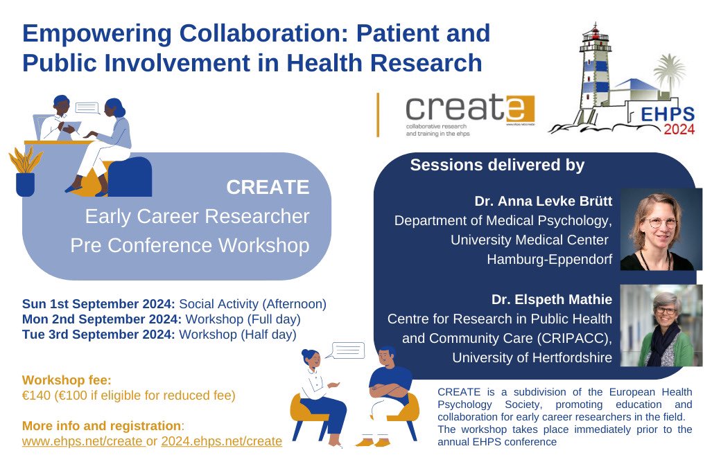 📣 Exciting news! Applications are open for our @EHPS2024 pre-conference workshop on 'Empowering Collaboration: Patient and Public Involvement in Health Research' with Anna Levke Brütt and @elspeth_mathie !  More info and applications here: ehps.net/workshops/