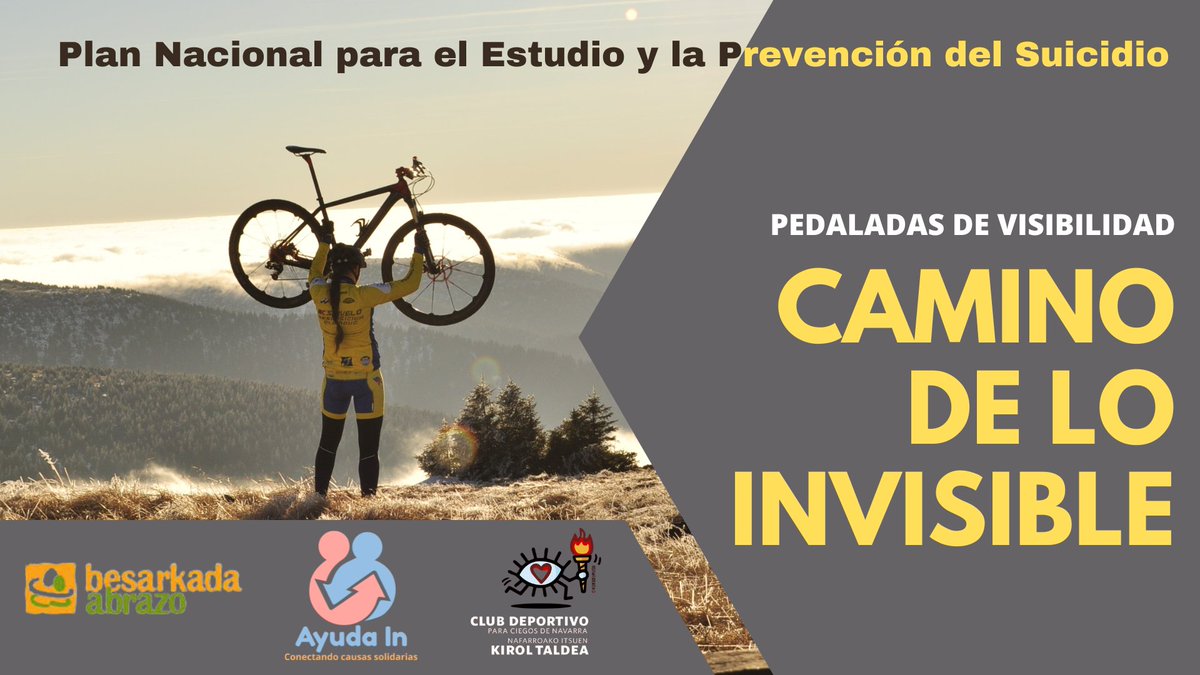ᴄᴀᴍɪɴᴏ ᴅᴇ ʟᴏ ɪɴᴠɪsɪʙʟᴇ

ℹ️ Plan nacional para el estudio y la prevención del suicidio 

🚵 𝘊𝘢𝘮𝘪𝘯𝘰 𝘢 𝘚𝘢𝘯𝘵𝘪𝘢𝘨𝘰 𝘥𝘦 𝘊𝘰𝘮𝘱𝘰𝘴𝘵𝘦𝘭𝘢

📝 dobleclickcomunicacion.es/camino-de-lo-i…

<a href="/CDciegosNavarra/">Club Deportivo para Ciegos Navarra</a> #AyudaIN #Besarkada #Suicidio #Prevención