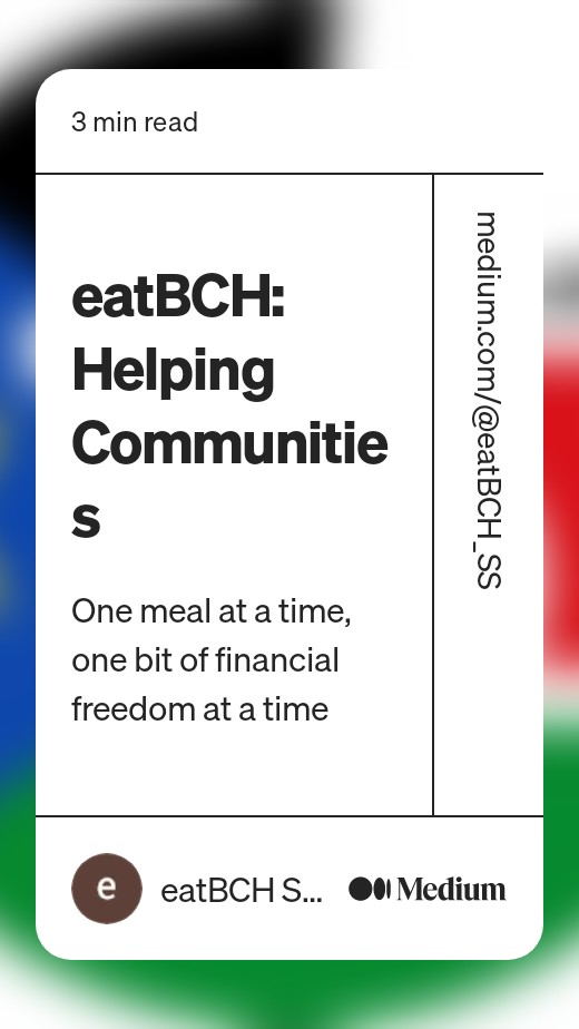 Have you checked our blog post yet if not, check our on this link. medium.com/@eatBCH_SS/eat… As we are counting down, and have not yet reached our target we are counting on you for the success of this eatbch-flipstarter.ra3.us/en. Support us today and make a difference in someone lives