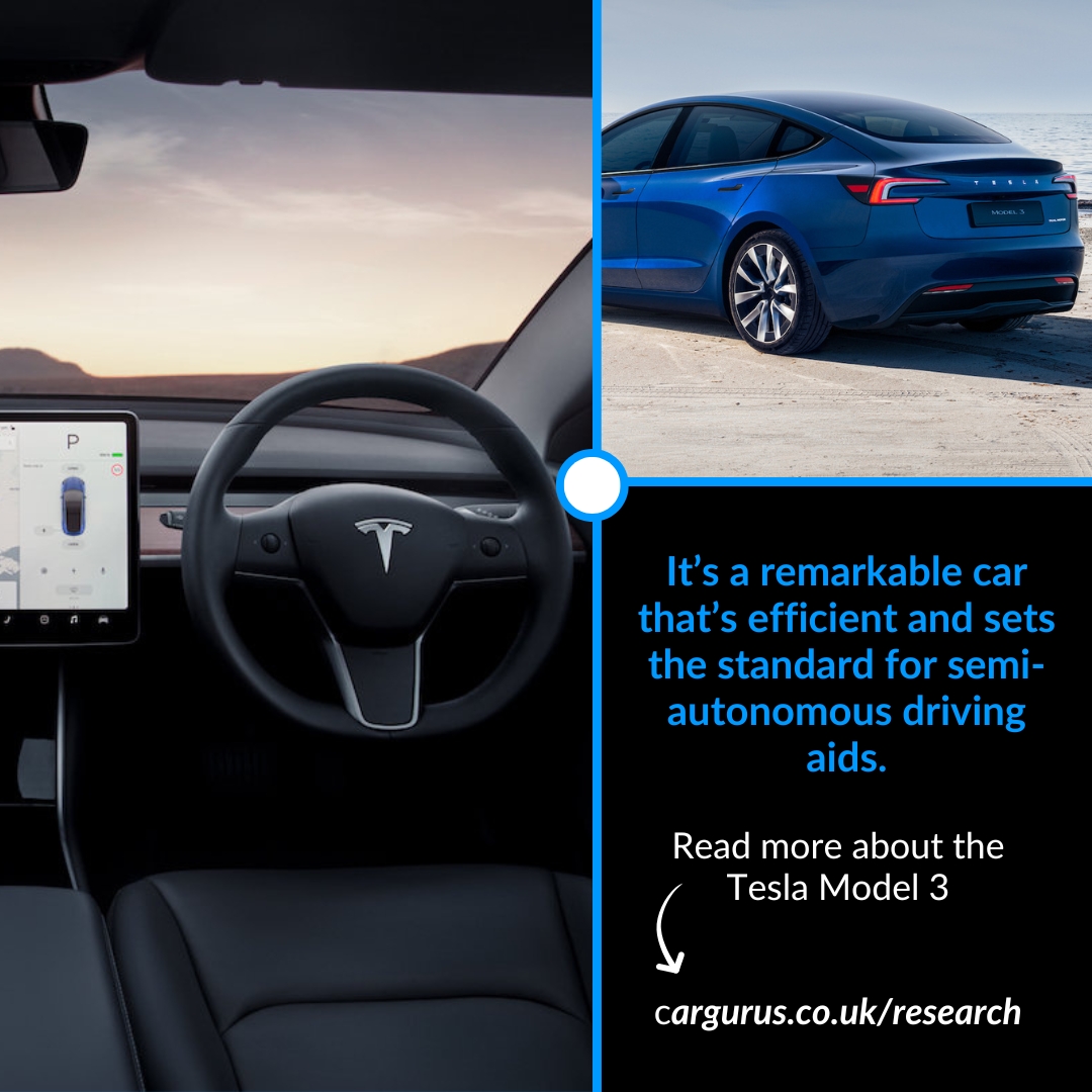 The Tesla Model 3 ⚡⚡

✅ Affordable to buy for a premium EV
✅ Tesla Supercharger network
✅ Even better to drive since update

🚫 A little cramped in the back and boot
🚫 No head-up display
🚫 Latest version lacks physical stalks 

➡️ Read more: cargurus.co.uk/research/Tesla…