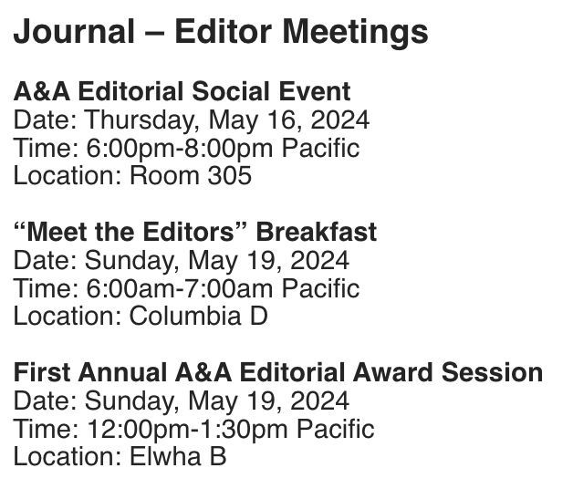 Are you attending #IARS2024 in #Seattle? Save these session dates, workshop, and #Editor meetings!! @IARS_Journals @IARS360 #anesthesia @FAERanesthesia @AUA_Anesthesia