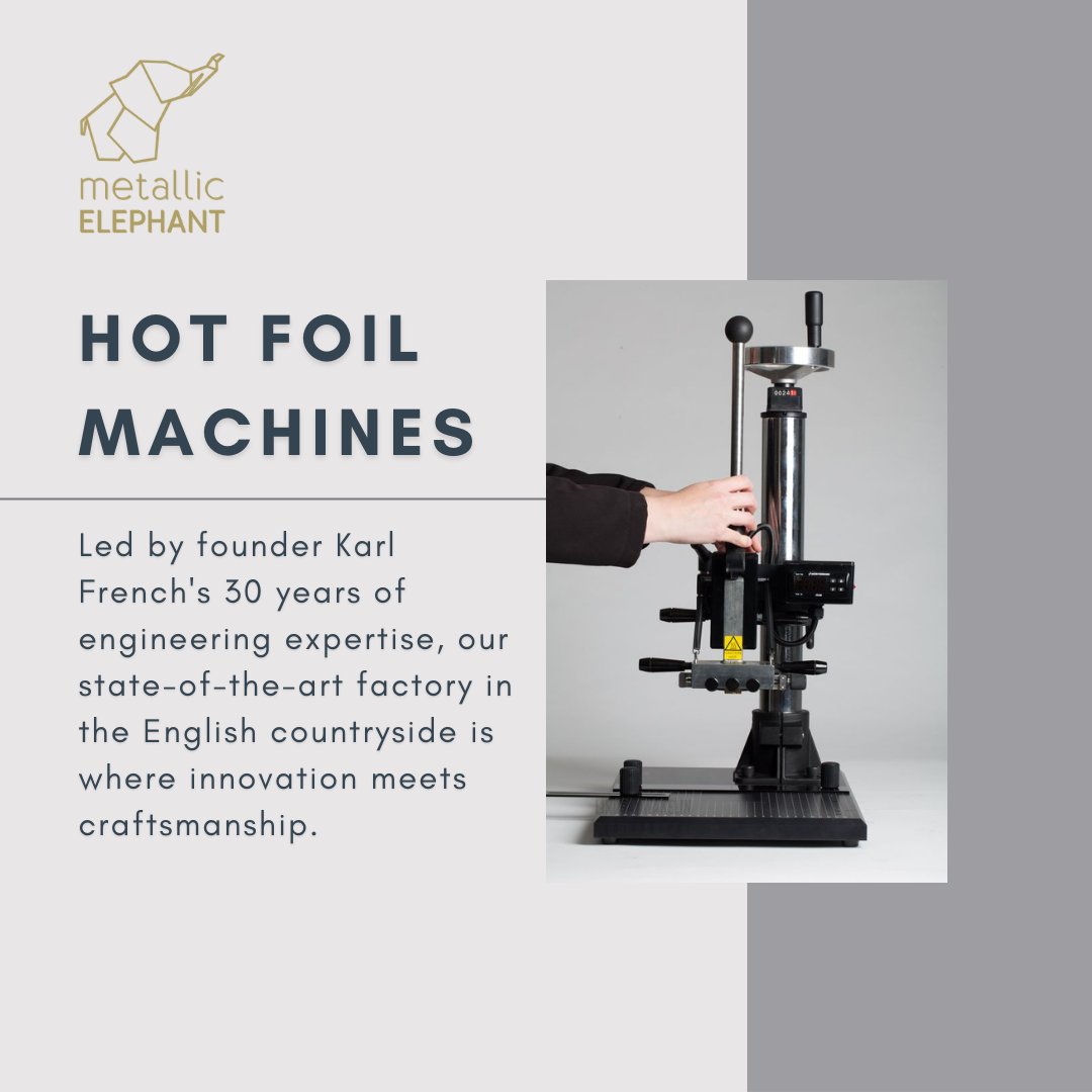 Crafted with precision and passion, Metallic Elephant’s Hot Foil machines are the unrivalled choice for brands that demand excellence in every detail. Visit our website today: ow.ly/f1ZA50Rvv5s #HotFoilMachines #ExcellenceInCraftsmanship #MakeItShiny #MetallicElephant