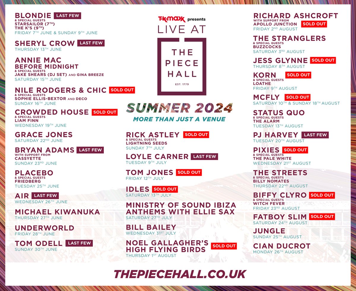 Happy Bank Holiday! Next stop our summer season and we're counting down the days till our first gig of @TKMaxx_UK presents Live at The Piece Hall 2024! Our shows are selling incredibly fast - so don't miss out on your chance for tickets 👉 ow.ly/9jU650Rx42a
