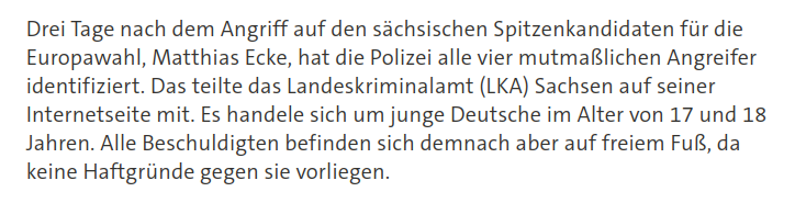 'Kein Haftgrund'. Komisch, kenne ich von der Verhaftung Linker für geringere Vorwürfe irgendwie anders.