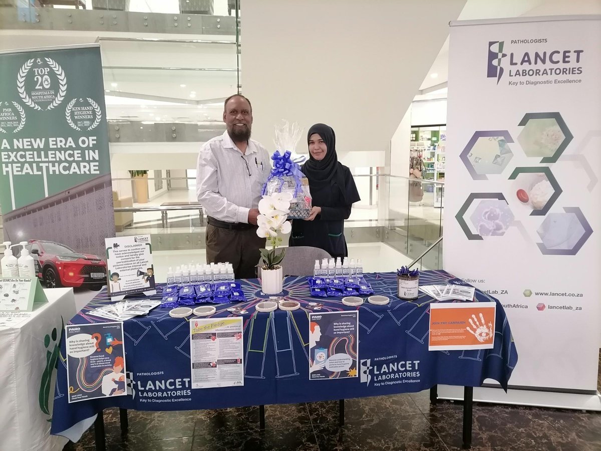 LancetLab_ZA's tweet photo. Lancet Lab @ Ahmed Al-Kadi Private Hospital, Durban, KZN. World Hand Hygiene Day.
#LancetLabCares
#LancetLabSiyakhathala
#LancetLabGeeOm
#LancetLabReaKgathala
#KeyToDiagnosticExcellence https://t.co/MVdGgCRztR