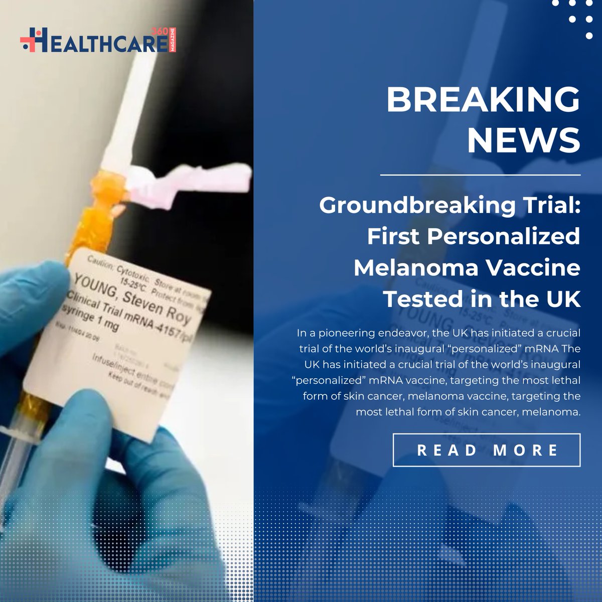 Pioneering personalized melanoma vaccine trial underway in the UK! Join us as we embrace groundbreaking science to combat skin cancer.

Read More: healthcare360magazine.com/first-personal…

#MelanomaVaccine #PersonalizedMedicine #CancerResearch #HealthcareInnovation #ScienceBreakthrough