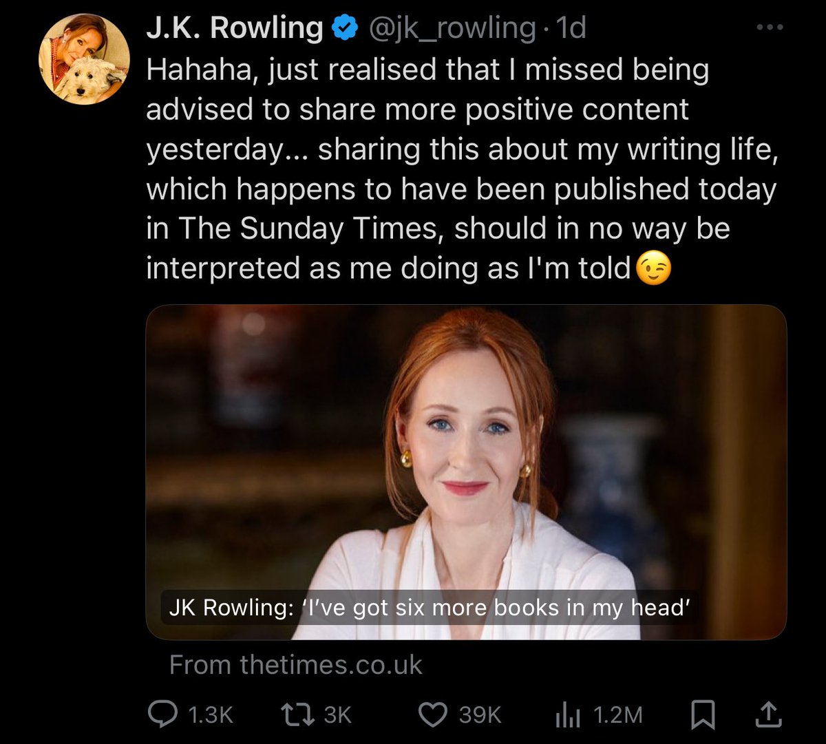JK Rowling: Men should never be able to tell women what to say Biggest misogynist on Earth: Shut up and smile more JK Rowling: S-s-s-sorry I’m sorry for my emotional girl brain I’m sorry