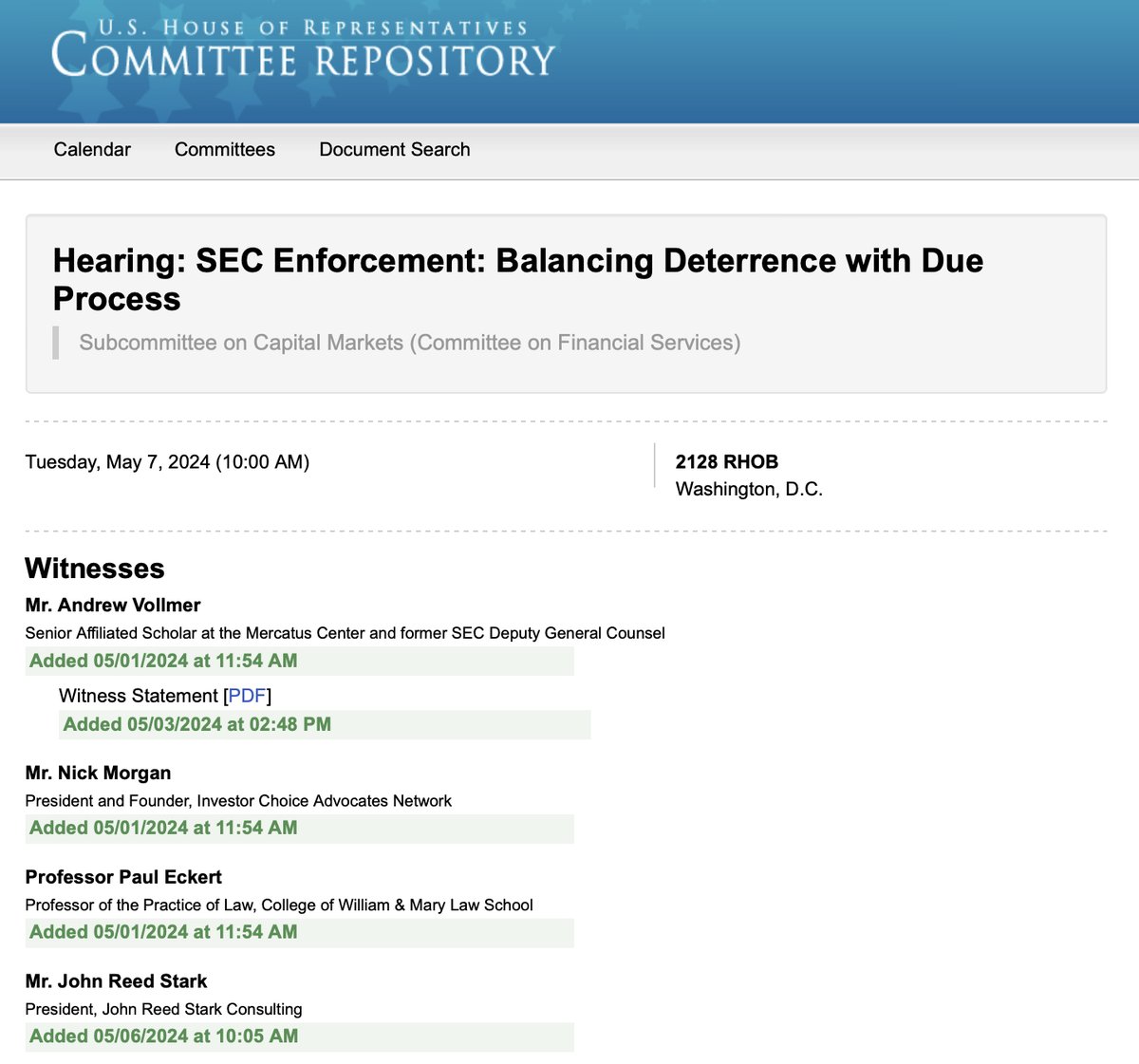 I'm Testifying Tomorrow at 10:AM Before the United States House of Representatives Financial Services Committee, Subcommittee on Capital Markets, in a Hearing Entitled: “SEC Enforcement: Balancing Deterrence with Due Process” Link below to watch it via live-stream and to read…