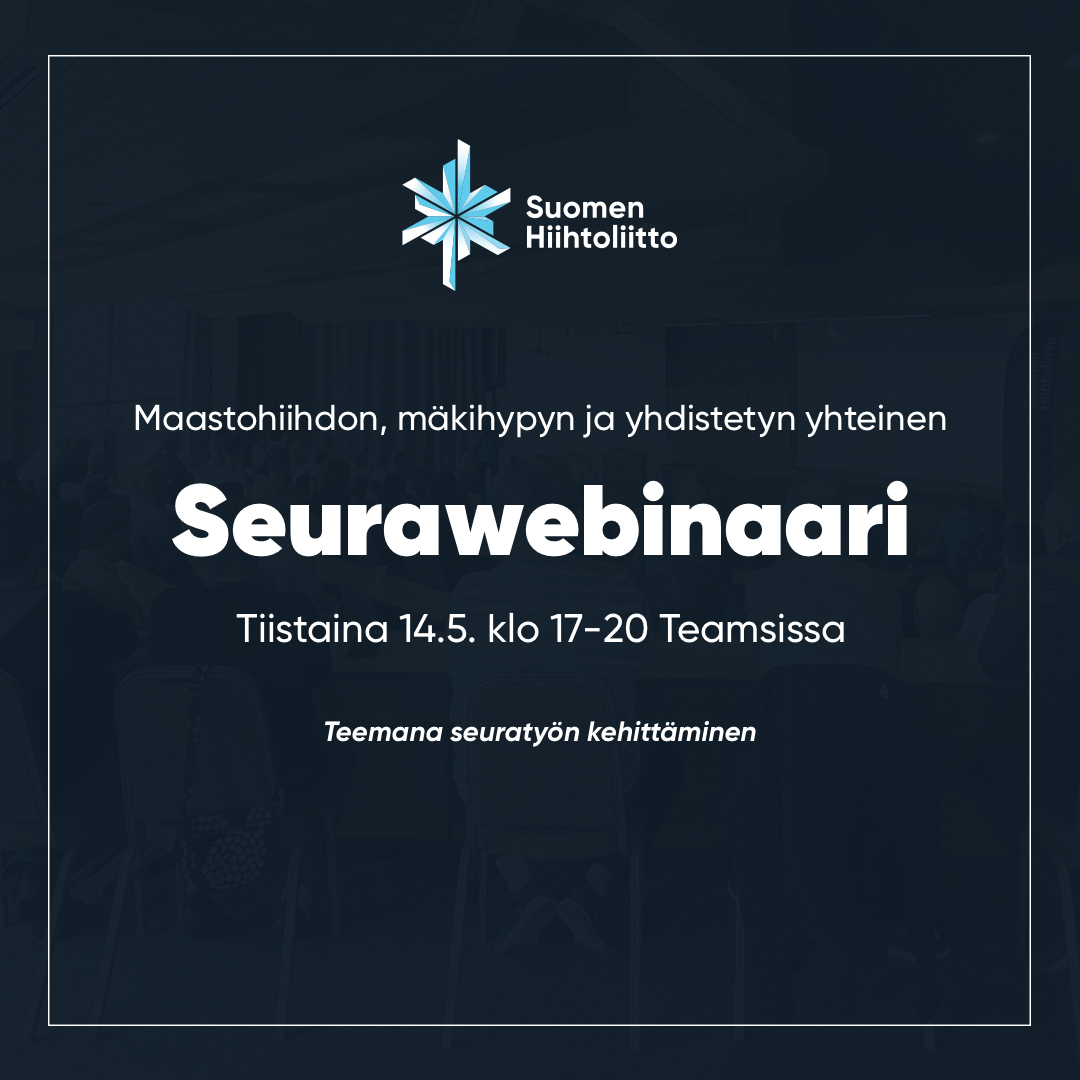 Tänä keväänä Seuraseminaari järjestetään webinaarina tiistaina 14.5. klo 17-20 Teamsissa. Illan aikana kuullaan mm. mielenkiintoisia puheenvuoroja seuratyön kehittämisestä. 💡

Tutustu ohjelmaan ja ilmoittaudu mukaan: hiihtoliitto.fi/kevaan-2024-se…

#hiihto #mäkihyppy #yhdistetty