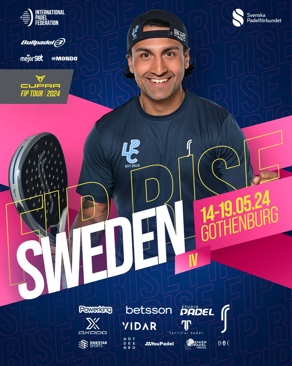 COMPETITION IS SET TO IGNITE THE CITY 🔥 There is no better place to demonstrate your padel talent than in Gothenburg 🎾 🟪 FIP RISE BETSSON SWEDEN IV 🟪 🚹 Men 🏆 Prize money - 6250 € 🎾 Fip points: 31 📍 Gothenburg - Sweden 🇸🇪 🗓️ 14 - 19 April #PadelFIP #CupraFipTour2024