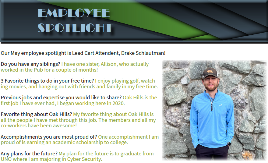 Meet our May #employeespotlight, Lead Cart Attendant, Drake Schlautman!