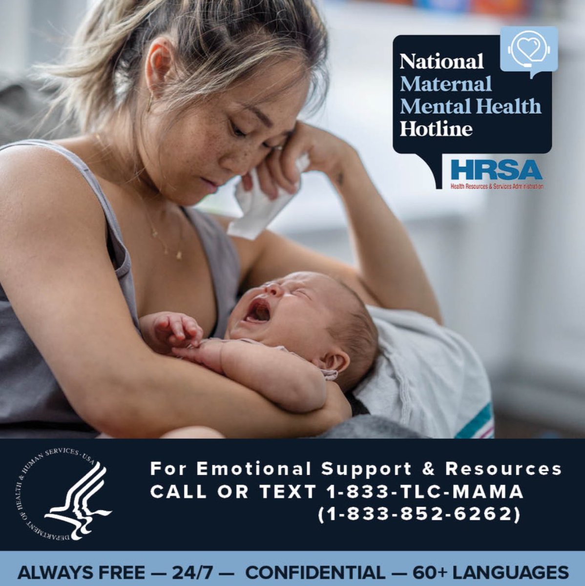 Expecting parents, new parents, and even loved ones who are feeling overwhelmed or experiencing depression and anxiety should reach out to the National Maternal Mental Health Hotline at 1-833-TLC-MAMA (1-833-852-6262) for support and resources. #MaternalMentalHealth #TLCMAMA