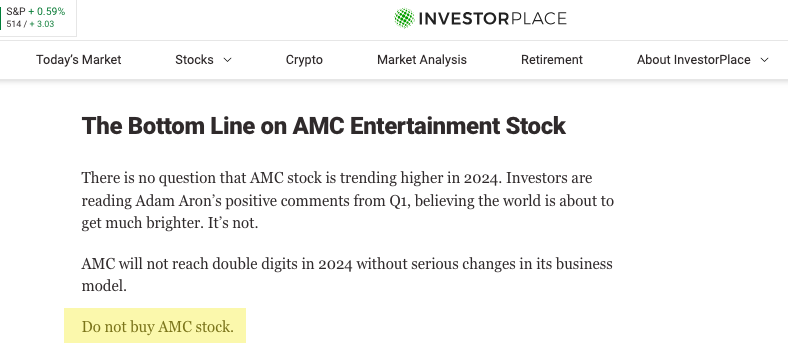 If the day ends in the letter Y then you know Investorplace has an article telling you not to buy AMC stock.