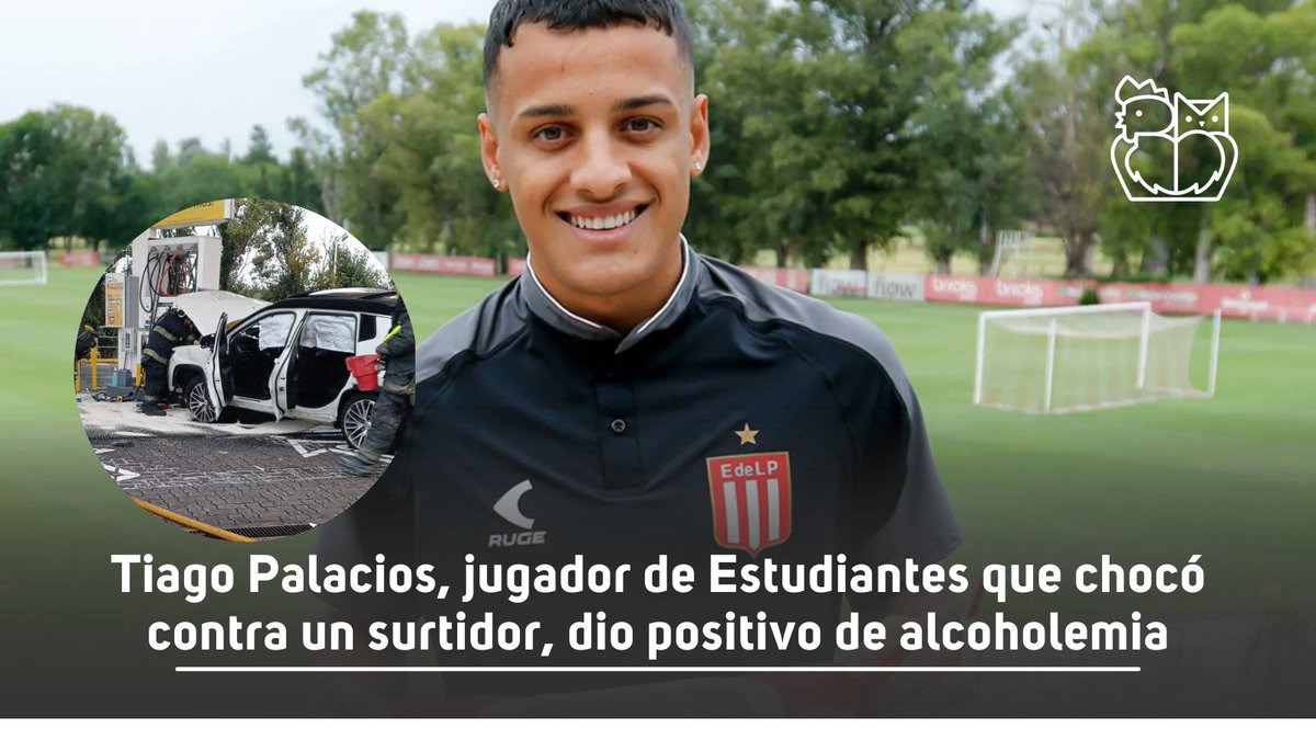 El jugador de Estudiantes Tiago Palacio dio positivo de alcoholemia: tenía 1.84 gramos de alcohol en sangre. 👉 El futbolista chocó contra un surtidor de combustible en la Autopista Illia, altura Paseo del Bajo. Vía #LaOralDeportiva.