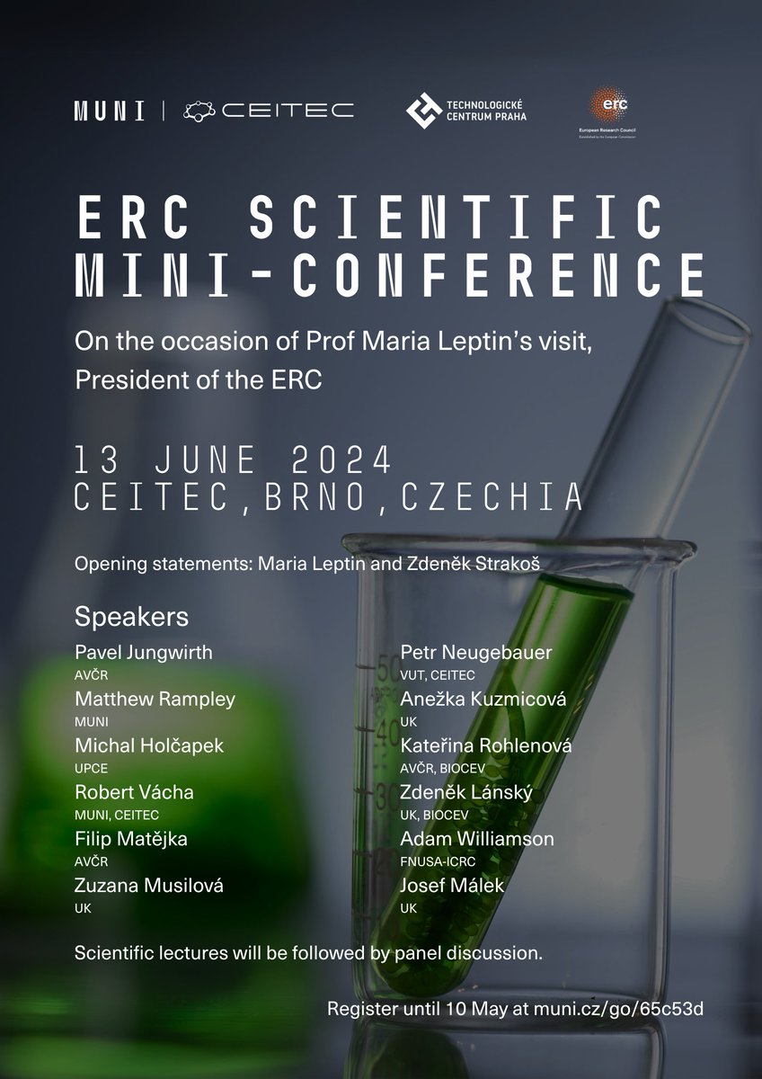 Prof. @mleptin, President of @ERC_Research, is coming to Brno on 13 June to open a conference at @CEITEC_Brno @MasarykUni and join a panel discussion on how we can close the gap in the success rate of Czech ERC grant candidates. muni.cz/go/260796 @brnoregion