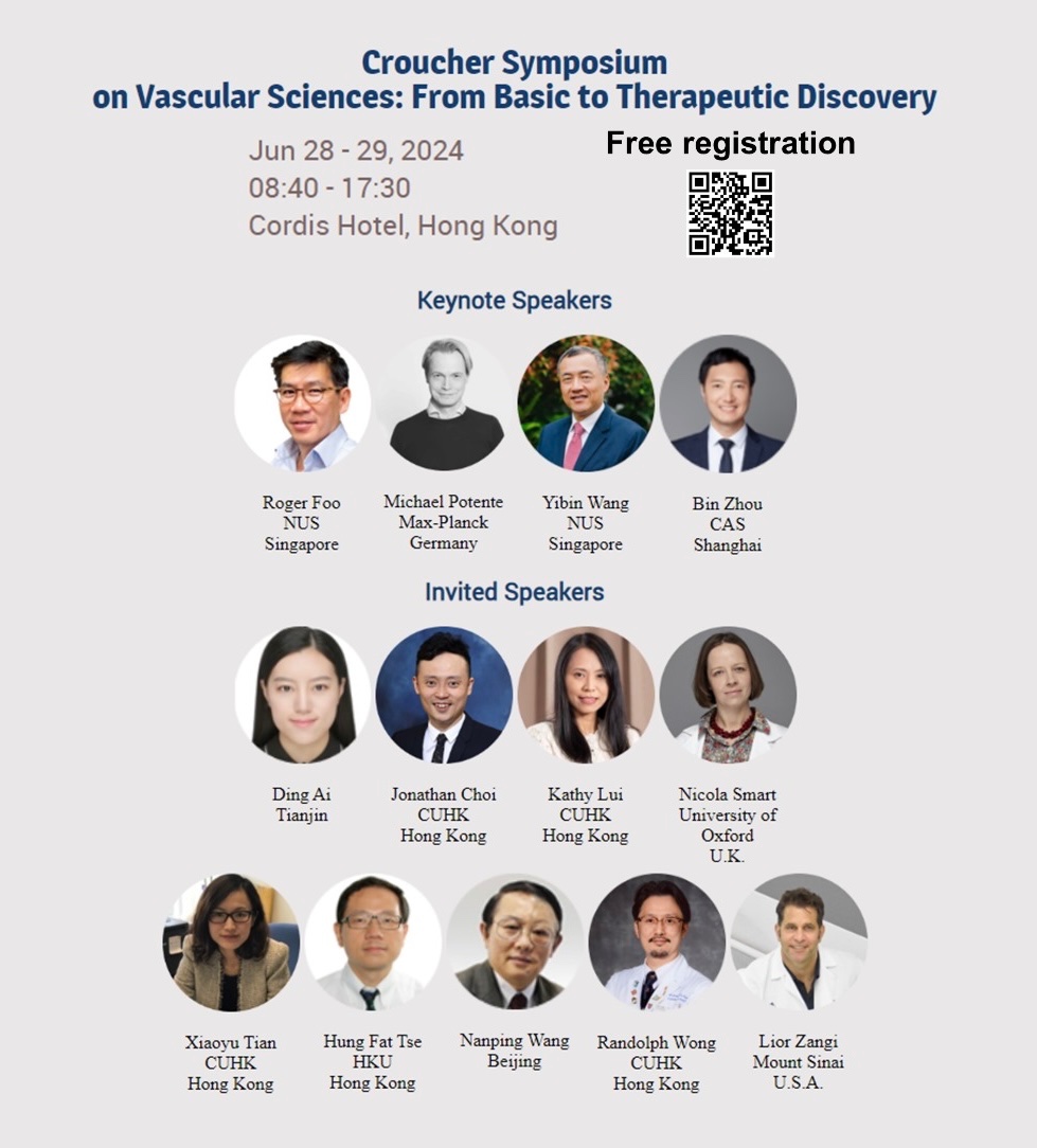 Croucher Symposium on Vascular Sciences will be held on Jun 29, 2024. Please consider stop by Hong Kong before IVBM :) Free registration! Please help retweet 🙏🏻 @CUHKMedicine