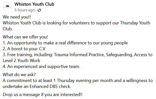 This isn't just ANY #youthclub, it's the funtasmagorical @whistonyouth 

#VolunteerOpportunity #volunteersmakeadifference #community