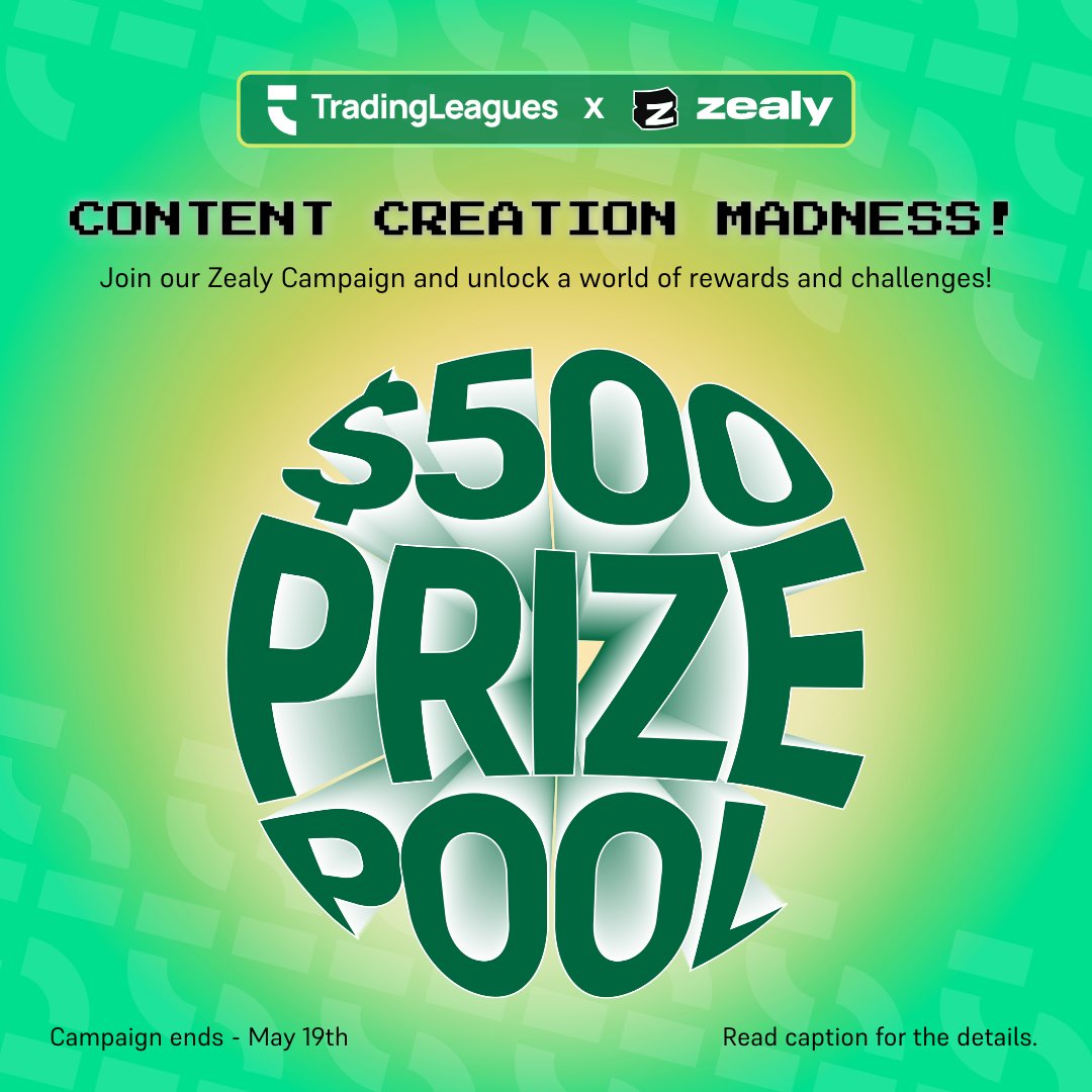 TradingLeagues Content Creating Madness! 📸

We have just launched a Zealy Campaign that all the quests are Content Creation Related! 🚀

Social Media Content Creation, and many other things!

Join in and be part of the $500 #Giveaway Prizepool!

zealy.io/cw/tradingleag…